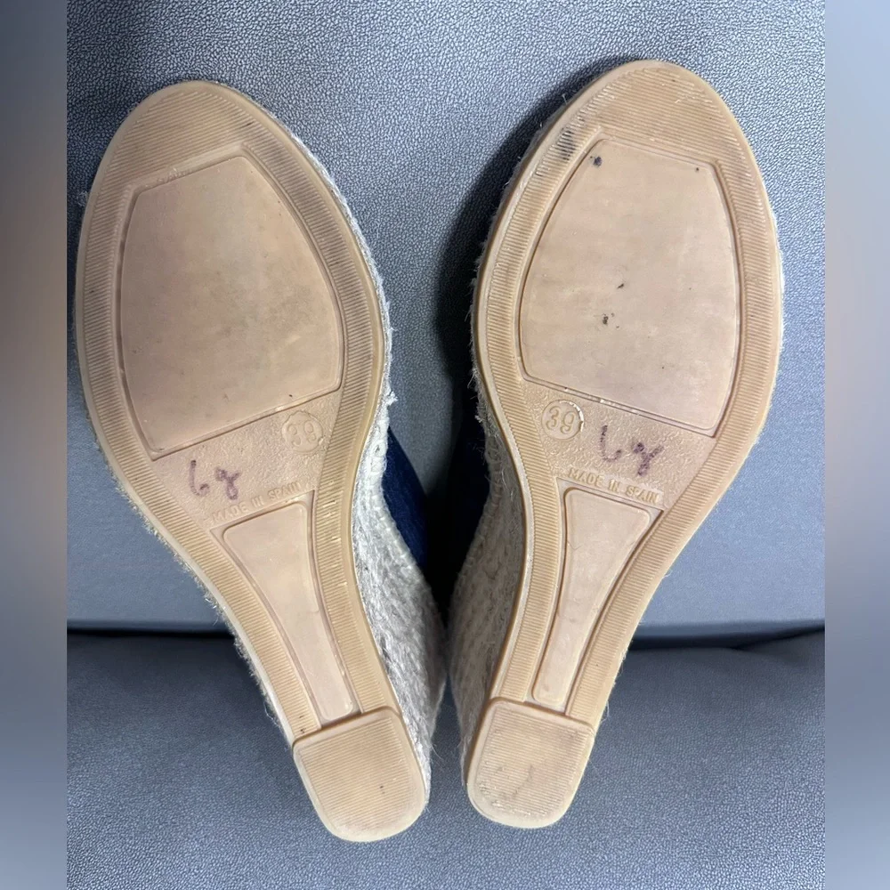 Neiman Marcus Espadrilles Slip On Wedge shoes navy blue canvas size 39 Nautical